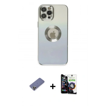 MARSİLYAN™- iPhone 12 Pro Max Kılıf Kutup Yansıma Özel Seri - Şeffaf Temperli Cam Ekran Koruyucu + Metal Kamera Lens Koruma Cam - GD