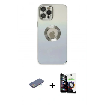 MARSİLYAN™- iPhone 12 Pro Max Kılıf Kutup Yansıma Özel Seri - Şeffaf Temperli Cam Ekran Koruyucu + Renkli Kamera Lens Koruma Cam - MI