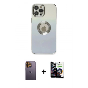 MARSİLYAN™- iPhone 12 Pro Max Kılıf Kutup Yansıma Özel Seri - Şeffaf Temperli Cam Ekran Koruyucu + Neon Fosforlu Kamera Lens - SI