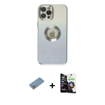MARSİLYAN™- iPhone 12 Pro Max Kılıf Kutup Yansıma Özel Seri - Şeffaf Temperli Cam Ekran Koruyucu + Shine Kamera Lens Koruma Cam - GS
