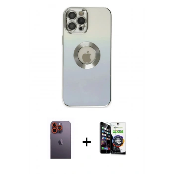 MARSİLYAN™- iPhone 12 Pro Max Kılıf Kutup Yansıma Özel Seri - Şeffaf Temperli Cam Ekran Koruyucu + Neon Fosforlu Kamera Lens - TU