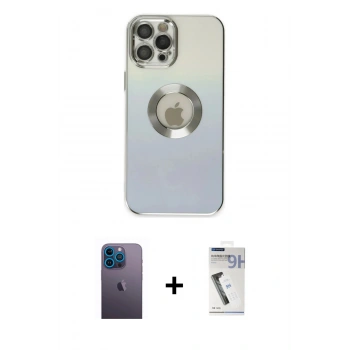 MARSİLYAN™- iPhone 12 Pro Max Kılıf Kutup Yansıma Özel Seri - Şeffaf Uv Polymer Nano Ekran Koruyucu + Neon Fosforlu Kamera Lens - MI
