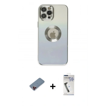 MARSİLYAN™- iPhone 12 Pro Max Kılıf Kutup Yansıma Özel Seri - Şeffaf Uv Polymer Nano Ekran Koruyucu + Metal Kamera Lens Koruma Cam - KI