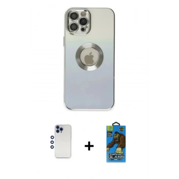 MARSİLYAN™- iPhone 12 Pro Max Kılıf Kutup Yansıma Özel Seri - Siyah 18D Cam Ekran Koruyucu + Shine Kamera Lens - LT