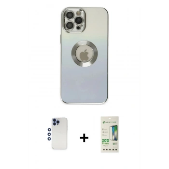 MARSİLYAN™- iPhone 12 Pro Max Kılıf Kutup Yansıma Özel Seri - Siyah 20D Premium Cam Ekran Koruyucu + Shine Kamera Lens - LT