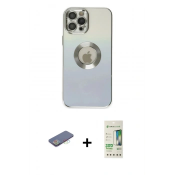 MARSİLYAN™- iPhone 12 Pro Max Kılıf Kutup Yansıma Özel Seri - Siyah 20D Premium Cam Ekran Koruyucu + Renkli Kamera Lens Koruma Cam - MI
