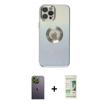 MARSİLYAN™- iPhone 12 Pro Max Kılıf Kutup Yansıma Özel Seri - Siyah 20D Premium Cam Ekran Koruyucu + Neon Fosforlu Kamera Lens - YL