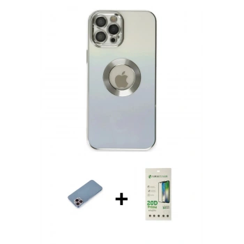 MARSİLYAN™- iPhone 12 Pro Max Kılıf Kutup Yansıma Özel Seri - Siyah 20D Premium Cam Ekran Koruyucu + Shine Kamera Lens Koruma Cam - PE