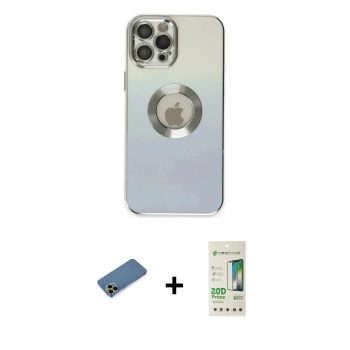MARSİLYAN™- iPhone 12 Pro Max Kılıf Kutup Yansıma Özel Seri - Siyah 20D Premium Cam Ekran Koruyucu + Shine Kamera Lens Koruma Cam - GD