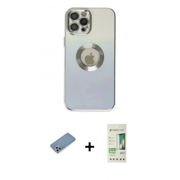 MARSİLYAN™- iPhone 12 Pro Max Kılıf Kutup Yansıma Özel Seri - Siyah 20D Premium Cam Ekran Koruyucu + Shine Kamera Lens Koruma Cam - GS