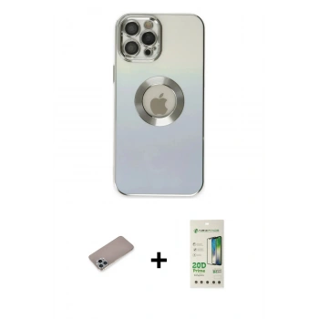 MARSİLYAN™- iPhone 12 Pro Max Kılıf Kutup Yansıma Özel Seri - Siyah 20D Premium Cam Ekran Koruyucu + Shine Kamera Lens Koruma Cam - SABE