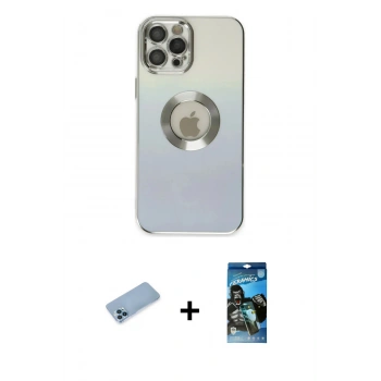 MARSİLYAN™- iPhone 12 Pro Max Kılıf Kutup Yansıma Özel Seri - Siyah 34D Izgaralı Cam + Shine Kamera Lens Koruma Cam - MI