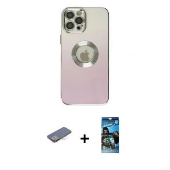 MARSİLYAN™- iPhone 12 Pro Max Kılıf Kutup Yansıma Özel Seri - Siyah 34D Izgaralı Cam + Renkli Kamera Lens Koruma Cam - SI