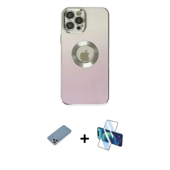 MARSİLYAN™- iPhone 12 Pro Max Kılıf Kutup Yansıma Özel Seri - Siyah 3D Antistatik Cam Ekran Koruyucu + Shine Kamera Lens Koruma Cam - GI