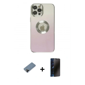MARSİLYAN™- iPhone 12 Pro Max Kılıf Kutup Yansıma Özel Seri - Siyah 3D Antistatik Hayalet Cam Ekran Koruyucu + Shine Kamera Lens Koruma Cam - SH