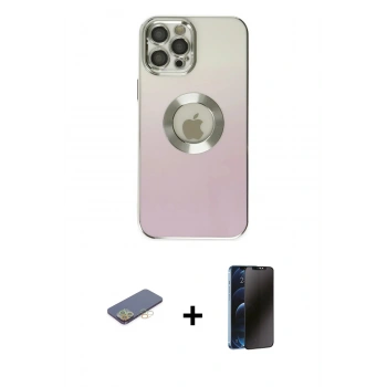 MARSİLYAN™- iPhone 12 Pro Max Kılıf Kutup Yansıma Özel Seri - Siyah 3D Antistatik Hayalet Cam Ekran Koruyucu + Renkli Kamera Lens Koruma Cam - SI