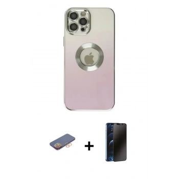 MARSİLYAN™- iPhone 12 Pro Max Kılıf Kutup Yansıma Özel Seri - Siyah 3D Antistatik Hayalet Cam Ekran Koruyucu + Renkli Kamera Lens Koruma Cam - TU