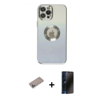 MARSİLYAN™- iPhone 12 Pro Max Kılıf Kutup Yansıma Özel Seri - Siyah 3D Antistatik Hayalet Cam Ekran Koruyucu + Shine Kamera Lens Koruma Cam - SABE