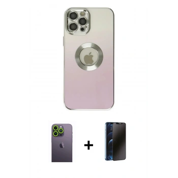 MARSİLYAN™- iPhone 12 Pro Max Kılıf Kutup Yansıma Özel Seri - Siyah 3D Antistatik Hayalet Cam Ekran Koruyucu + Neon Fosforlu Kamera Lens - YL