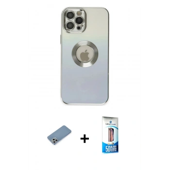 MARSİLYAN™- iPhone 12 Pro Max Kılıf Kutup Yansıma Özel Seri - Siyah 5D Eko Cam Ekran Koruyucu + Shine Kamera Lens Koruma Cam - GS