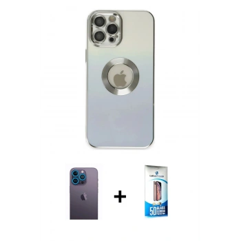 MARSİLYAN™- iPhone 12 Pro Max Kılıf Kutup Yansıma Özel Seri - Siyah 5D Eko Cam Ekran Koruyucu + Neon Fosforlu Kamera Lens - MI
