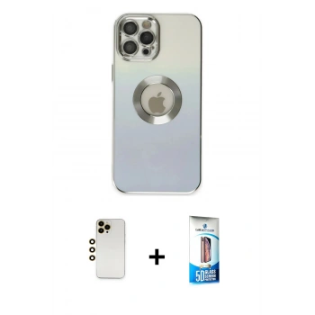 MARSİLYAN™- iPhone 12 Pro Max Kılıf Kutup Yansıma Özel Seri - Siyah 5D Eko Cam Ekran Koruyucu + Shine Kamera Lens - GD