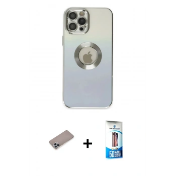 MARSİLYAN™- iPhone 12 Pro Max Kılıf Kutup Yansıma Özel Seri - Siyah 5D Eko Cam Ekran Koruyucu + Shine Kamera Lens Koruma Cam - SABE
