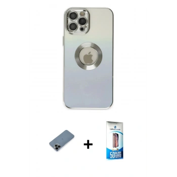 MARSİLYAN™- iPhone 12 Pro Max Kılıf Kutup Yansıma Özel Seri - Siyah 5D Eko Cam Ekran Koruyucu + Shine Kamera Lens Koruma Cam - SH