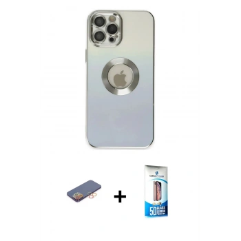 MARSİLYAN™- iPhone 12 Pro Max Kılıf Kutup Yansıma Özel Seri - Siyah 5D Eko Cam Ekran Koruyucu + Renkli Kamera Lens Koruma Cam - TU