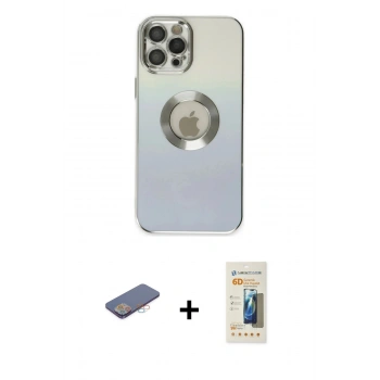 MARSİLYAN™- iPhone 12 Pro Max Kılıf Kutup Yansıma Özel Seri - Siyah 6D Mat Seramik Hayalet Nano Ekran Koruyucu + Renkli Kamera Lens Koruma Cam - PE
