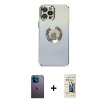 MARSİLYAN™- iPhone 12 Pro Max Kılıf Kutup Yansıma Özel Seri - Siyah 6D Mat Seramik Hayalet Nano Ekran Koruyucu + Neon Fosforlu Kamera Lens - MI