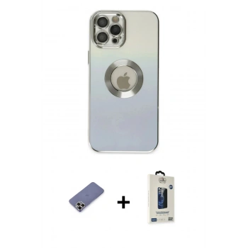 MARSİLYAN™- iPhone 12 Pro Max Kılıf Kutup Yansıma Özel Seri - Siyah Bilvis Hayalet Cam Ekran Koruyucu + Metal Kamera Lens Koruma Cam - GD