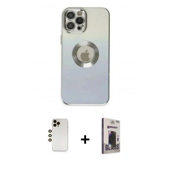 MARSİLYAN™- iPhone 12 Pro Max Kılıf Kutup Yansıma Özel Seri - Siyah Bilvis Hayalet Cam Ekran Koruyucu + Shine Kamera Lens - GD