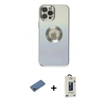 MARSİLYAN™- iPhone 12 Pro Max Kılıf Kutup Yansıma Özel Seri - Siyah Bilvis Hayalet Cam Ekran Koruyucu + Shine Kamera Lens Koruma Cam - GD
