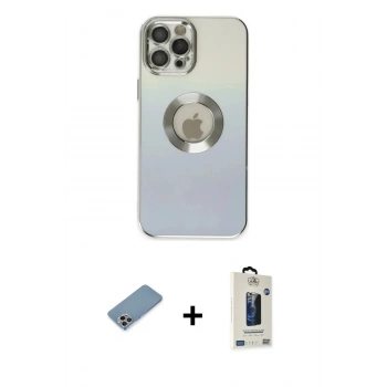 MARSİLYAN™- iPhone 12 Pro Max Kılıf Kutup Yansıma Özel Seri - Siyah Bilvis Hayalet Cam Ekran Koruyucu + Shine Kamera Lens Koruma Cam - GI