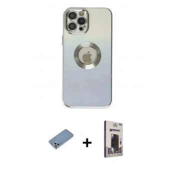 MARSİLYAN™- iPhone 12 Pro Max Kılıf Kutup Yansıma Özel Seri - Siyah Bilvis Hayalet Cam Ekran Koruyucu + Shine Kamera Lens Koruma Cam - GS