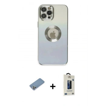 MARSİLYAN™- iPhone 12 Pro Max Kılıf Kutup Yansıma Özel Seri - Siyah Bilvis Hayalet Cam Ekran Koruyucu + Shine Kamera Lens Koruma Cam - GS