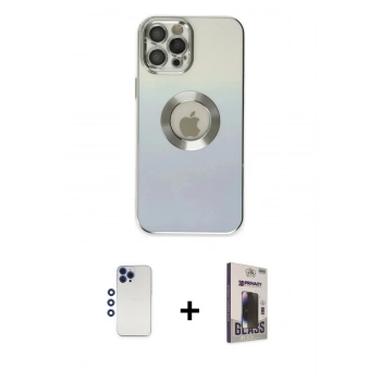 MARSİLYAN™- iPhone 12 Pro Max Kılıf Kutup Yansıma Özel Seri - Siyah Bilvis Hayalet Cam Ekran Koruyucu + Shine Kamera Lens - LT