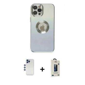 MARSİLYAN™- iPhone 12 Pro Max Kılıf Kutup Yansıma Özel Seri - Siyah Bilvis Hayalet Cam Ekran Koruyucu + Shine Kamera Lens - LT