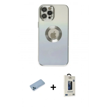 MARSİLYAN™- iPhone 12 Pro Max Kılıf Kutup Yansıma Özel Seri - Siyah Bilvis Hayalet Cam Ekran Koruyucu + Shine Kamera Lens Koruma Cam - MI