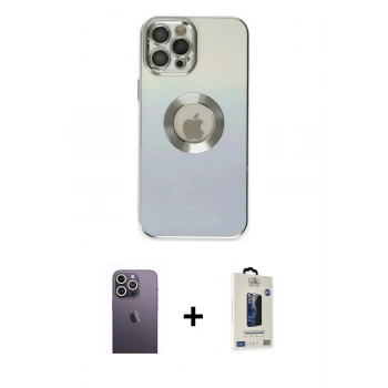 MARSİLYAN™- iPhone 12 Pro Max Kılıf Kutup Yansıma Özel Seri - Siyah Bilvis Hayalet Cam Ekran Koruyucu + Neon Fosforlu Kamera Lens - BZ