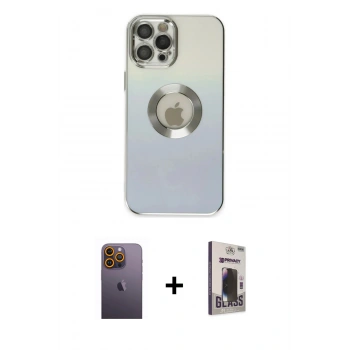 MARSİLYAN™- iPhone 12 Pro Max Kılıf Kutup Yansıma Özel Seri - Siyah Bilvis Hayalet Cam Ekran Koruyucu + Neon Fosforlu Kamera Lens - SI