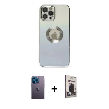 MARSİLYAN™- iPhone 12 Pro Max Kılıf Kutup Yansıma Özel Seri - Siyah Bilvis Hayalet Cam Ekran Koruyucu + Neon Fosforlu Kamera Lens - MI