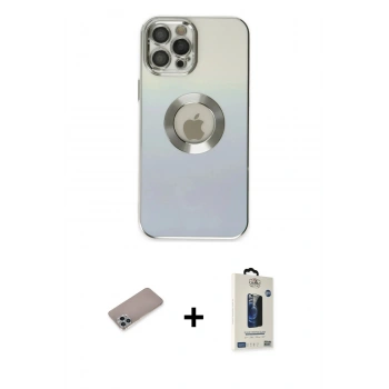 MARSİLYAN™- iPhone 12 Pro Max Kılıf Kutup Yansıma Özel Seri - Siyah Bilvis Hayalet Cam Ekran Koruyucu + Shine Kamera Lens Koruma Cam - SABE