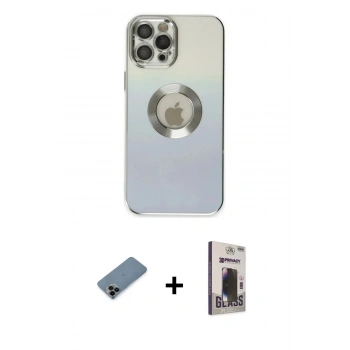 MARSİLYAN™- iPhone 12 Pro Max Kılıf Kutup Yansıma Özel Seri - Siyah Bilvis Hayalet Cam Ekran Koruyucu + Shine Kamera Lens Koruma Cam - SH