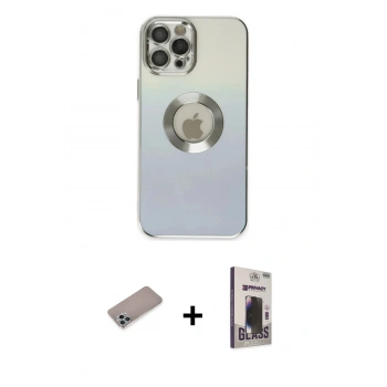 MARSİLYAN™- iPhone 12 Pro Max Kılıf Kutup Yansıma Özel Seri - Siyah Bilvis Hayalet Cam Ekran Koruyucu + Shine Kamera Lens Koruma Cam - SABE