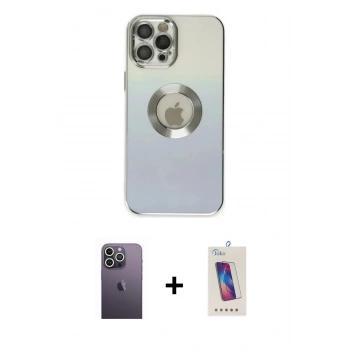 MARSİLYAN™- iPhone 12 Pro Max Kılıf Kutup Yansıma Özel Seri - Siyah Joko 5D Cam + Neon Fosforlu Kamera Lens - BZ