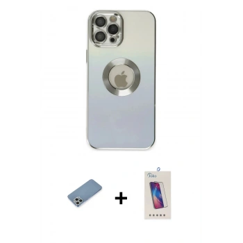 MARSİLYAN™- iPhone 12 Pro Max Kılıf Kutup Yansıma Özel Seri - Siyah Joko 5D Cam + Shine Kamera Lens Koruma Cam - GS
