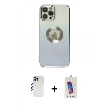 MARSİLYAN™- iPhone 12 Pro Max Kılıf Kutup Yansıma Özel Seri - Siyah Joko 5D Cam + Shine Kamera Lens - LT