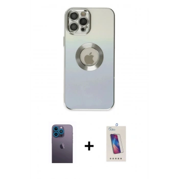 MARSİLYAN™- iPhone 12 Pro Max Kılıf Kutup Yansıma Özel Seri - Siyah Joko 5D Cam + Neon Fosforlu Kamera Lens - MI